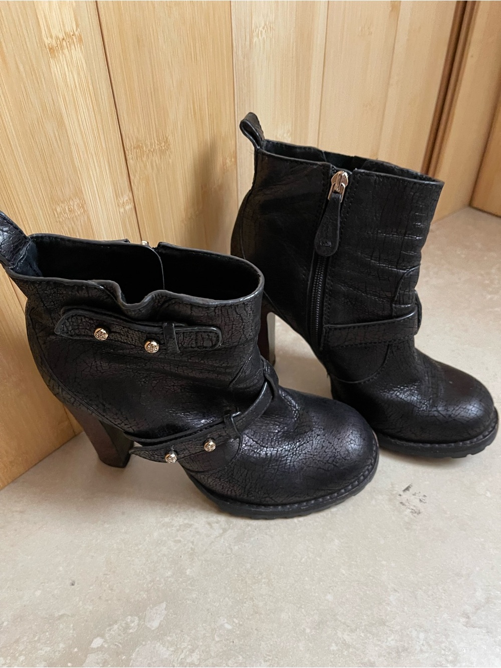 Tory Burch Black Textured Leather Stud-Accent Ankle Booties